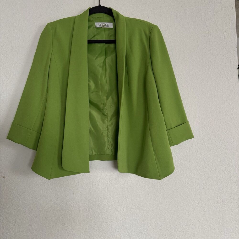 Kasper Women Blazer Shawl Collar Open Front Green Career Jacket 3/4 Sleeves - Picture 8 of 10